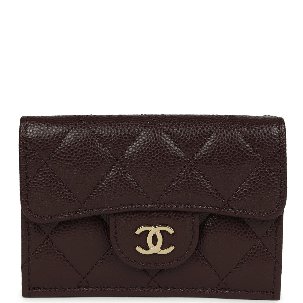 Small Classic Flap Wallet Dark Brown Shiny Caviar Light Gold Hardware