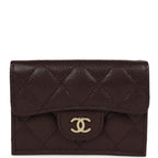 Small Classic Flap Wallet Dark Brown Shiny Caviar Light Gold Hardware