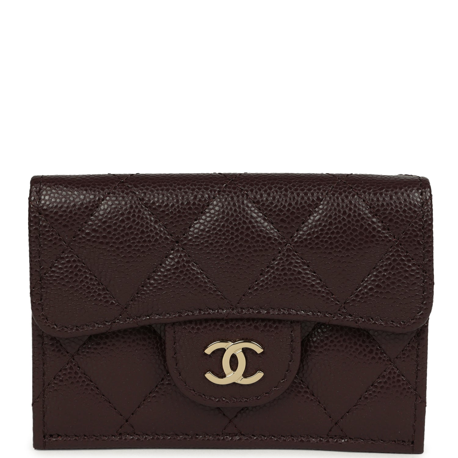 Small Classic Flap Wallet Dark Brown Shiny Caviar Light Gold Hardware