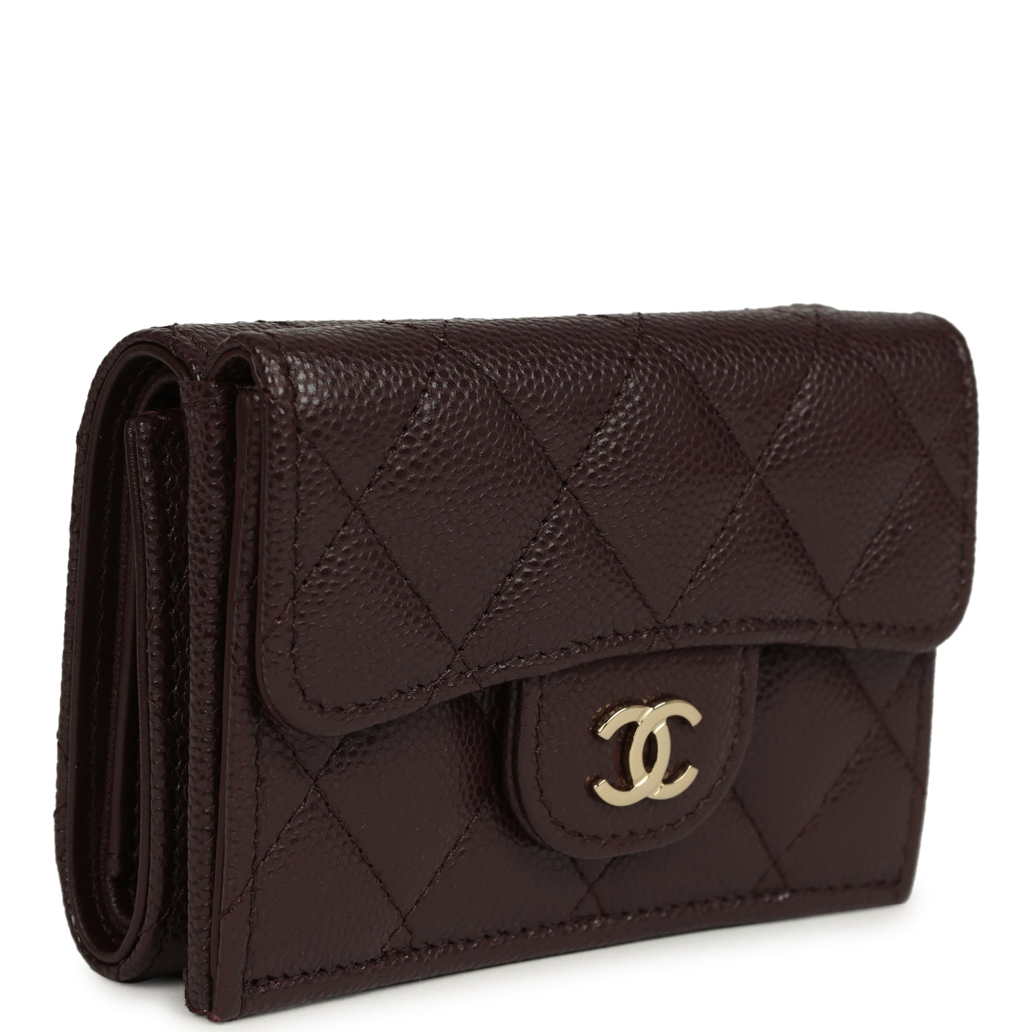 Small Classic Flap Wallet Dark Brown Shiny Caviar Light Gold Hardware