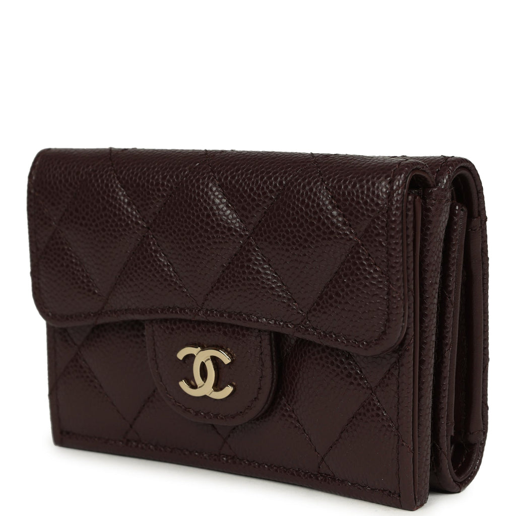 Small Classic Flap Wallet Dark Brown Shiny Caviar Light Gold Hardware