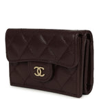 Small Classic Flap Wallet Dark Brown Shiny Caviar Light Gold Hardware