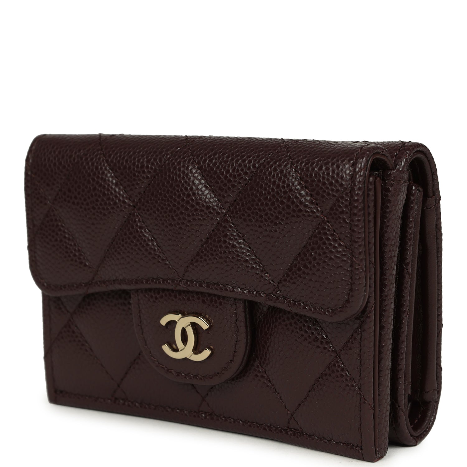 Small Classic Flap Wallet Dark Brown Shiny Caviar Light Gold Hardware