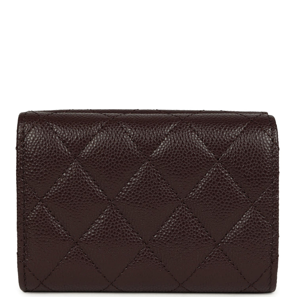 Small Classic Flap Wallet Dark Brown Shiny Caviar Light Gold Hardware