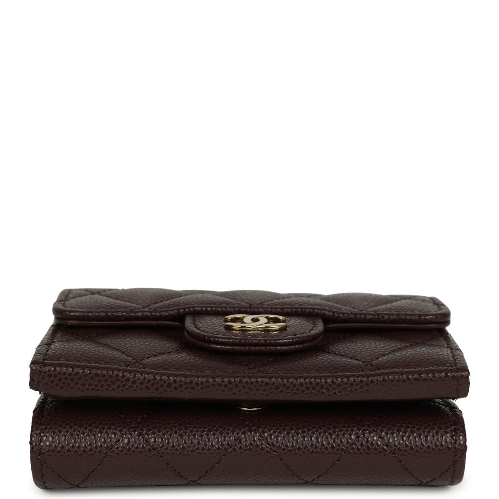 Small Classic Flap Wallet Dark Brown Shiny Caviar Light Gold Hardware