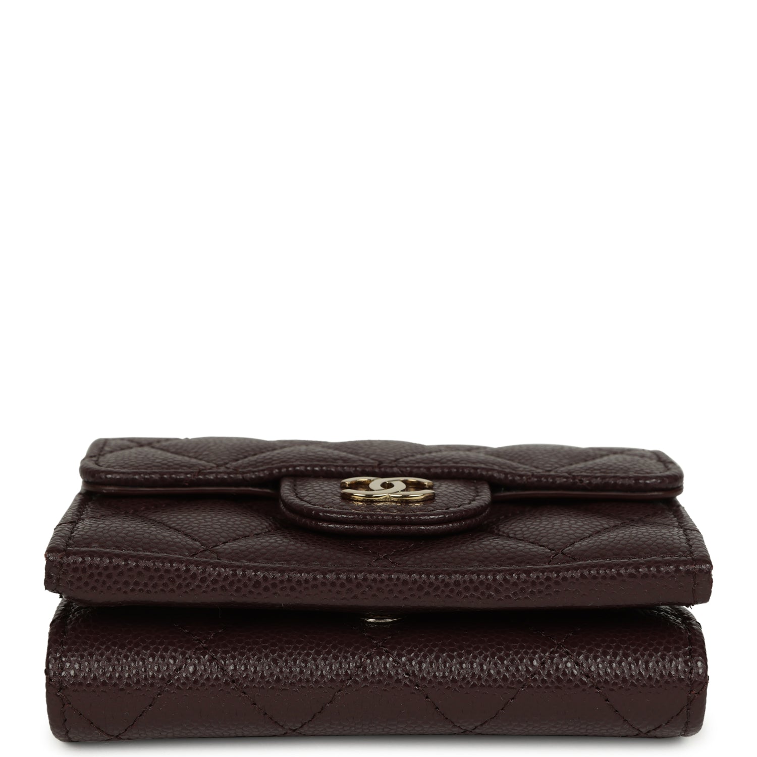 Small Classic Flap Wallet Dark Brown Shiny Caviar Light Gold Hardware
