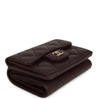 Small Classic Flap Wallet Dark Brown Shiny Caviar Light Gold Hardware