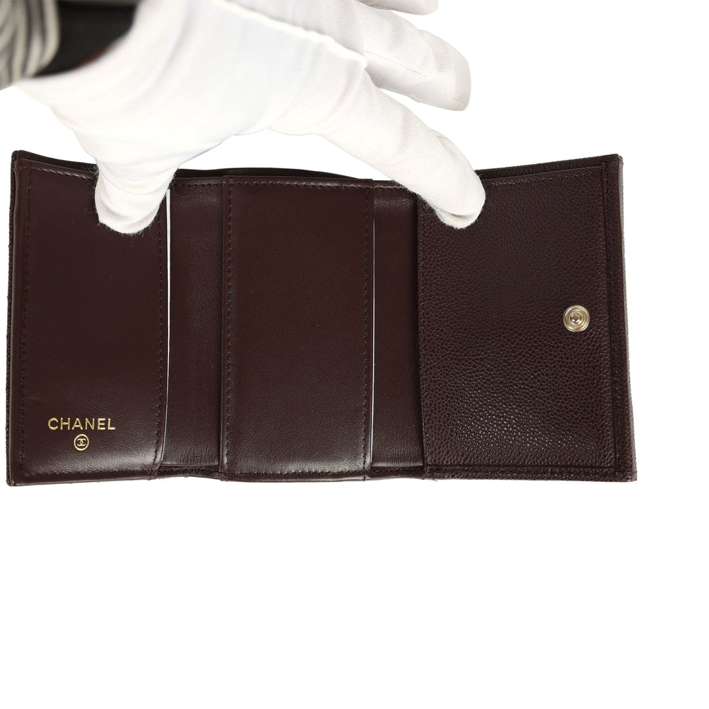 Small Classic Flap Wallet Dark Brown Shiny Caviar Light Gold Hardware