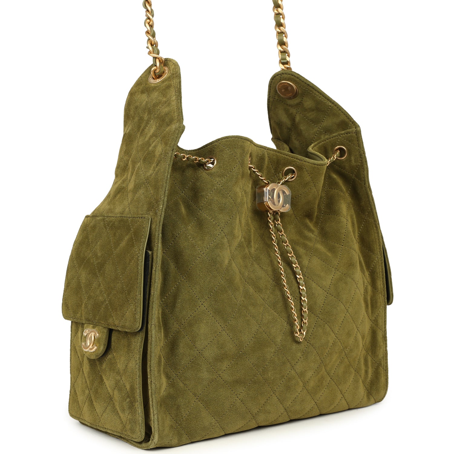 Medium 25 Hobo Bag Khaki Suede Antique Gold Hardware