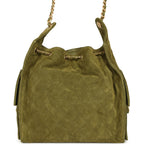 Medium 25 Hobo Bag Khaki Suede Antique Gold Hardware