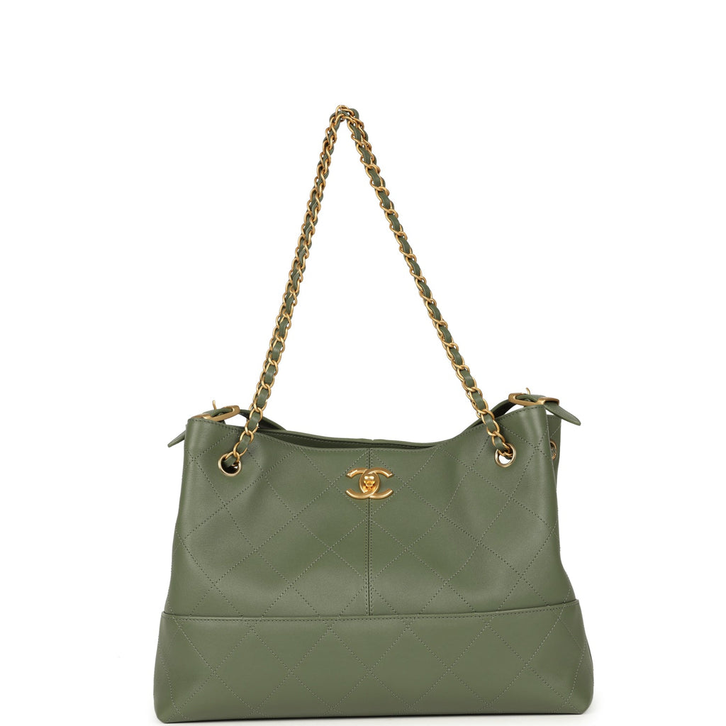 Small Coco Hobo Bag Khaki Calfskin Antique Gold Hardware