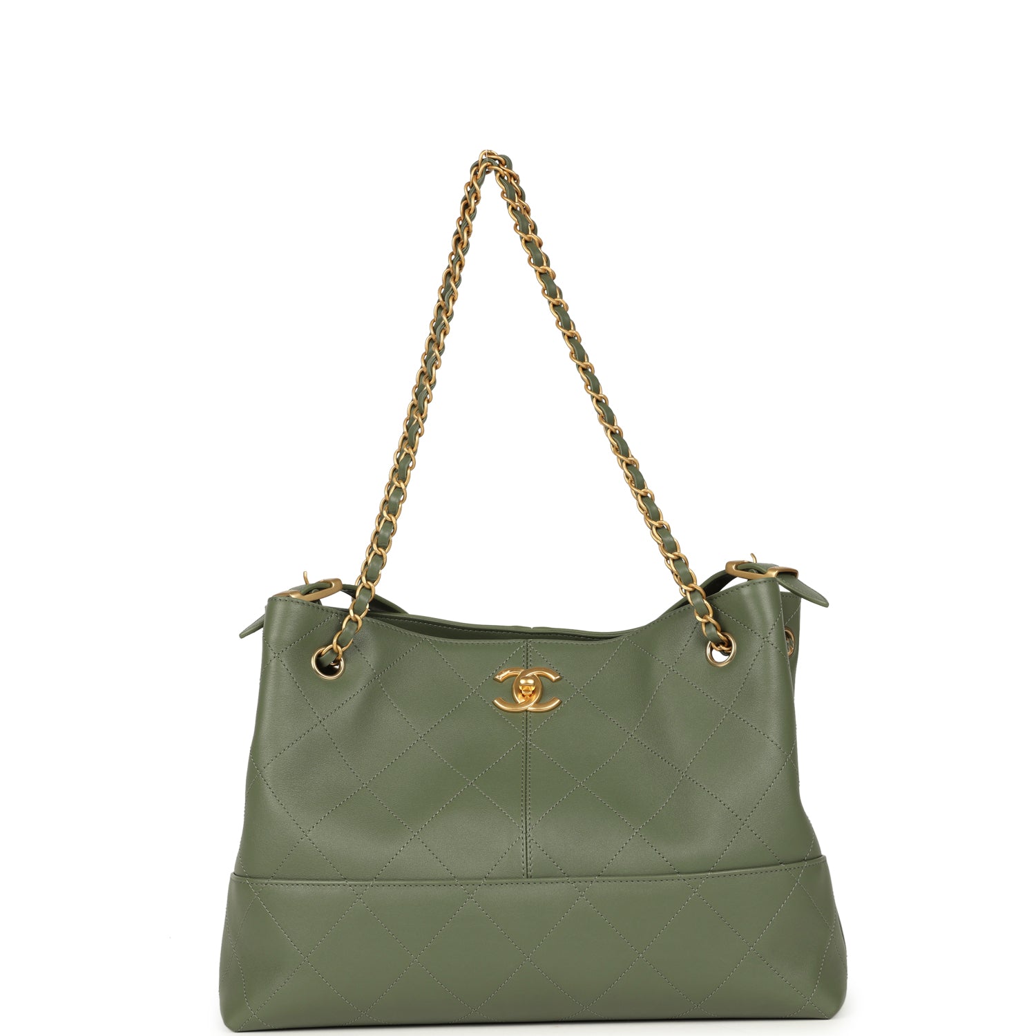 Small Coco Hobo Bag Khaki Calfskin Antique Gold Hardware