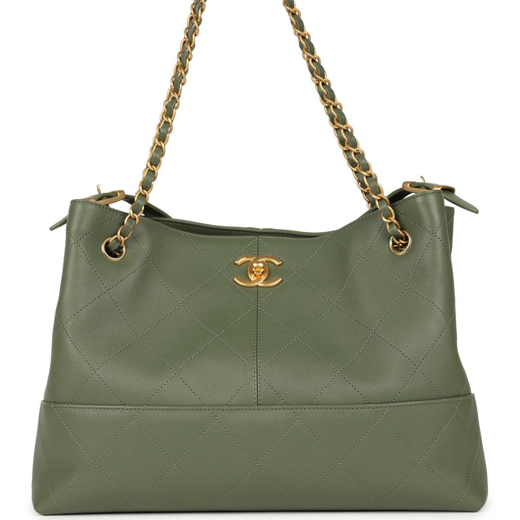 Small Coco Hobo Bag Khaki Calfskin Antique Gold Hardware