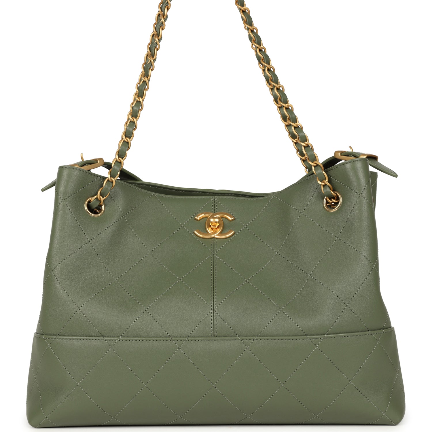 Small Coco Hobo Bag Khaki Calfskin Antique Gold Hardware