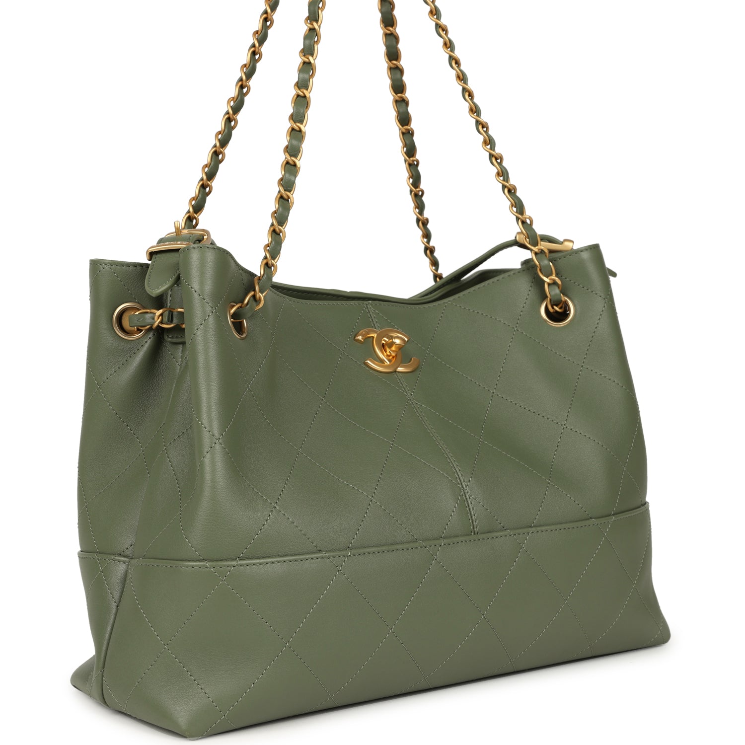 Small Coco Hobo Bag Khaki Calfskin Antique Gold Hardware