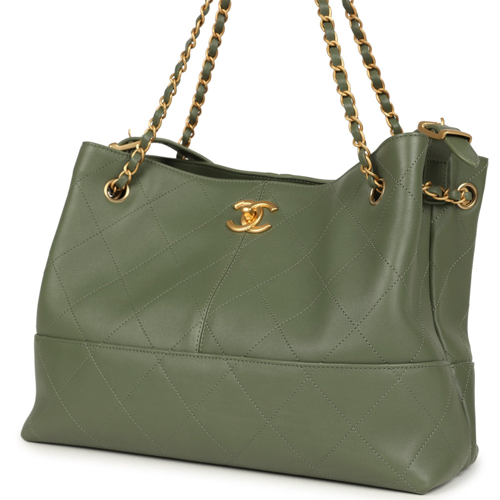 Small Coco Hobo Bag Khaki Calfskin Antique Gold Hardware