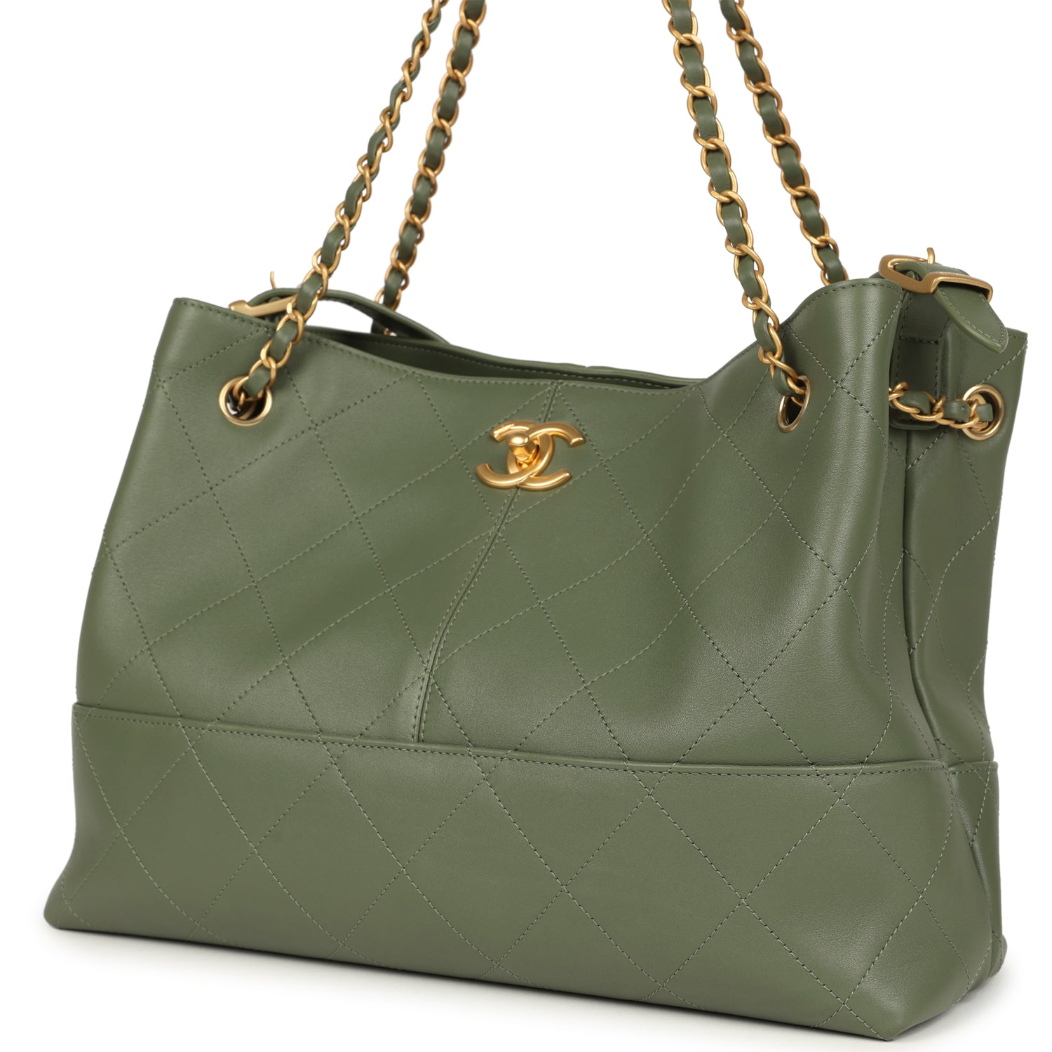 Small Coco Hobo Bag Khaki Calfskin Antique Gold Hardware