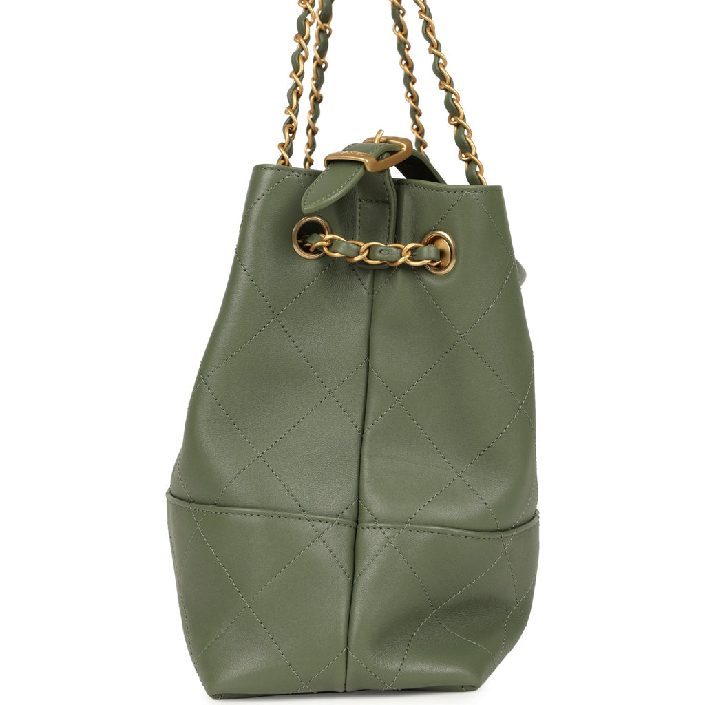 Small Coco Hobo Bag Khaki Calfskin Antique Gold Hardware