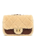 Mini Shearling Flap Bag Brown Lambskin Brushed Gold Hardware