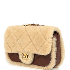 Mini Shearling Flap Bag Brown Lambskin Brushed Gold Hardware