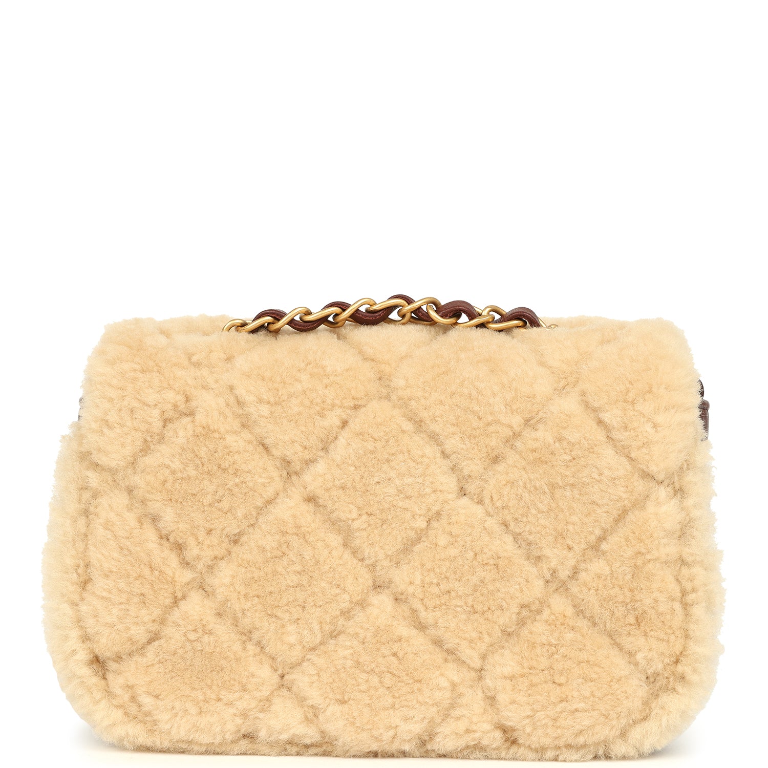 Mini Shearling Flap Bag Brown Lambskin Brushed Gold Hardware