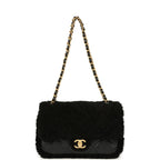 Medium Shearling Flap Bag Black Lambskin Brushed Gold Hardware