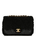 Medium Shearling Flap Bag Black Lambskin Brushed Gold Hardware