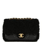 Medium Shearling Flap Bag Black Lambskin Brushed Gold Hardware
