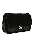 Medium Shearling Flap Bag Black Lambskin Brushed Gold Hardware