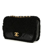 Medium Shearling Flap Bag Black Lambskin Brushed Gold Hardware