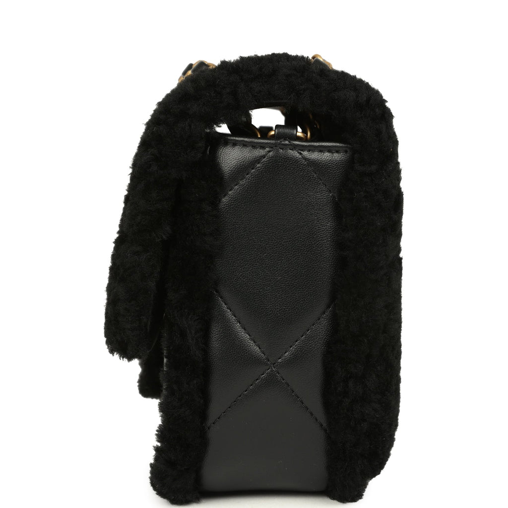 Medium Shearling Flap Bag Black Lambskin Brushed Gold Hardware