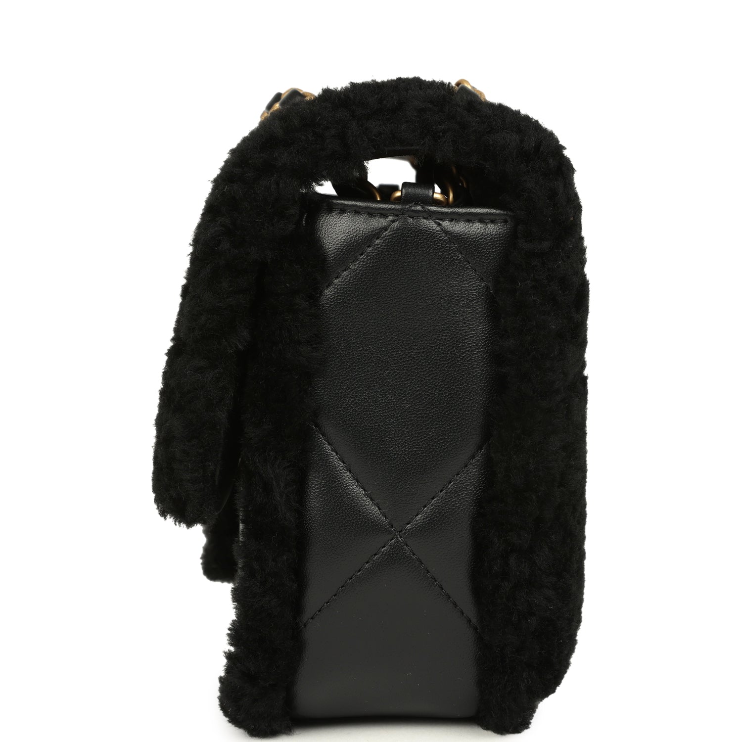 Medium Shearling Flap Bag Black Lambskin Brushed Gold Hardware