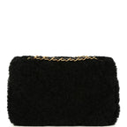 Medium Shearling Flap Bag Black Lambskin Brushed Gold Hardware