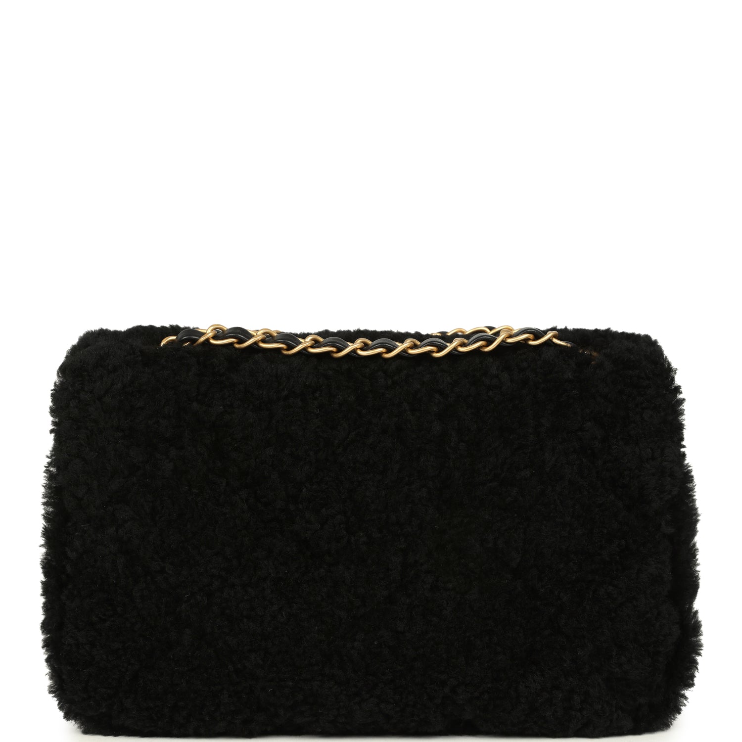 Medium Shearling Flap Bag Black Lambskin Brushed Gold Hardware