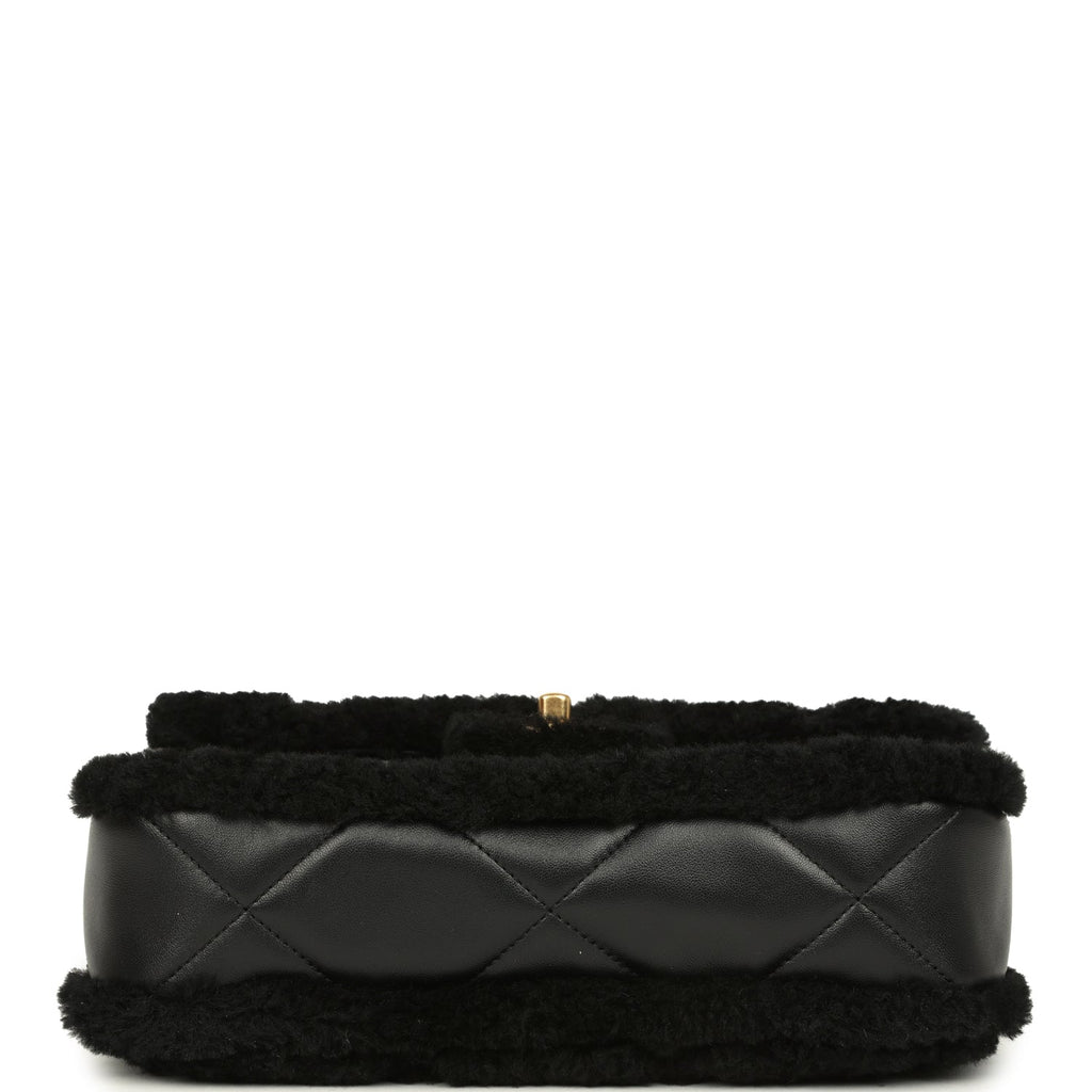 Medium Shearling Flap Bag Black Lambskin Brushed Gold Hardware