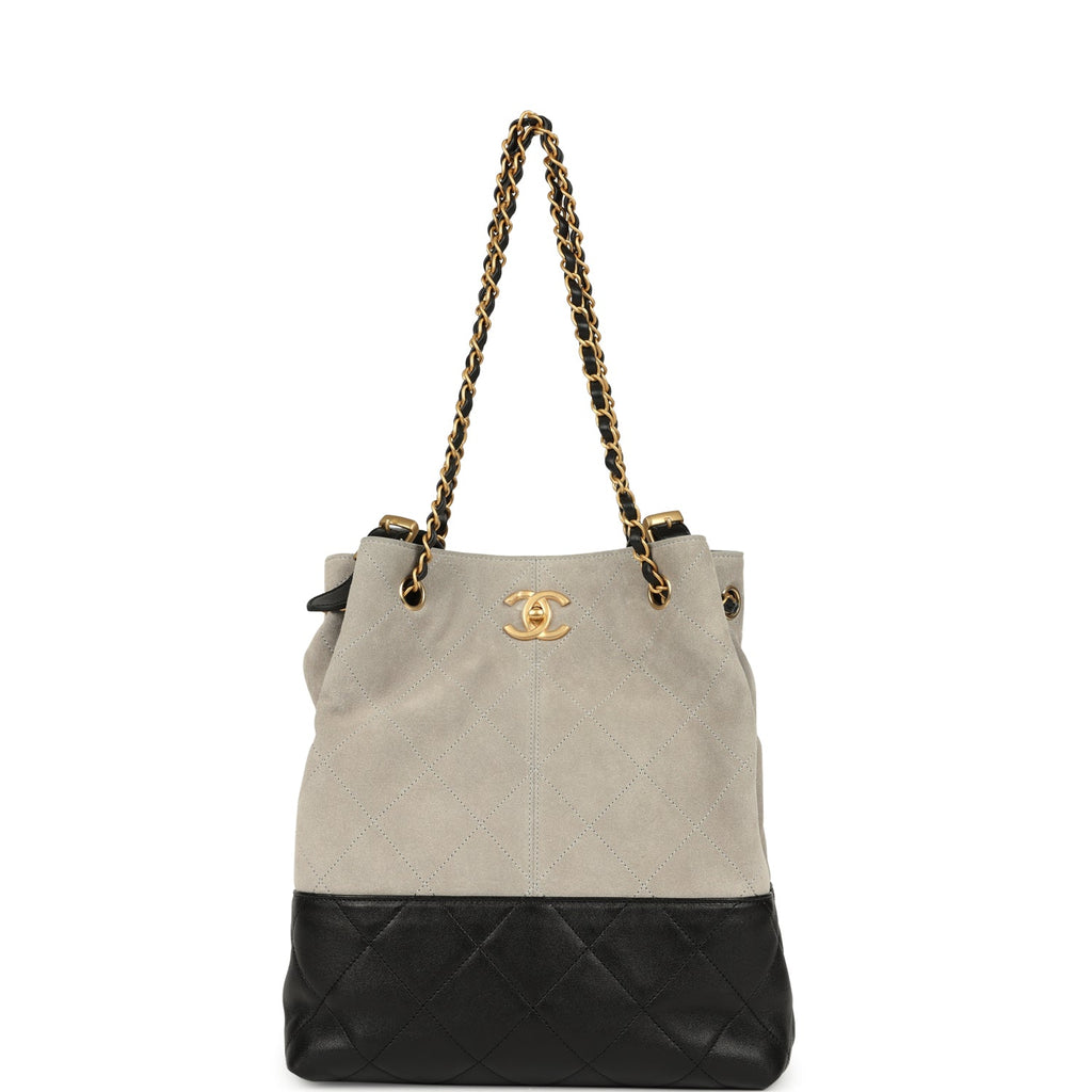 Coco Shopping Bag Dark Grey Suede and Black Shiny Lambskin Brushed Gold Hardware