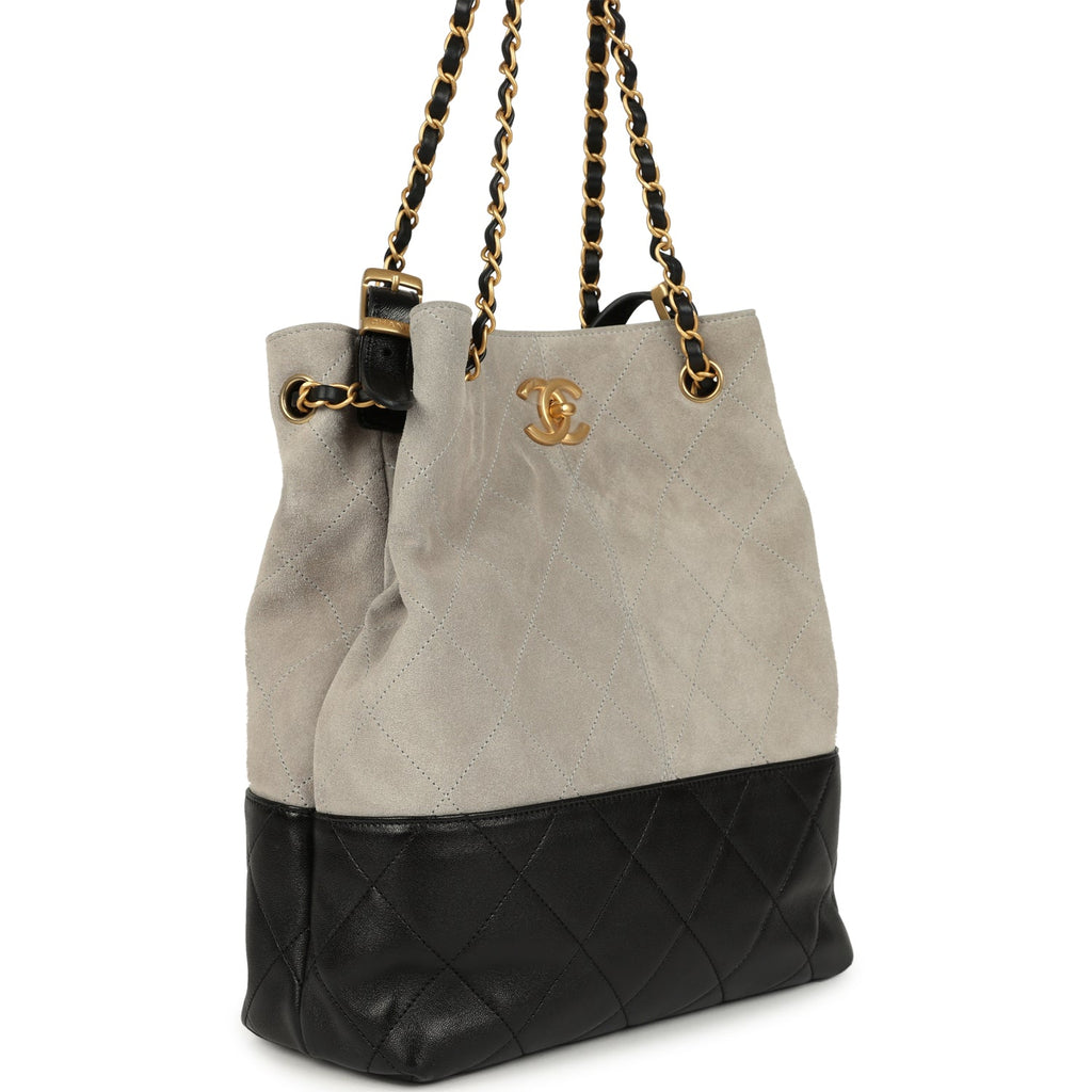 Coco Shopping Bag Dark Grey Suede and Black Shiny Lambskin Brushed Gold Hardware