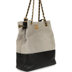Coco Shopping Bag Dark Grey Suede and Black Shiny Lambskin Brushed Gold Hardware