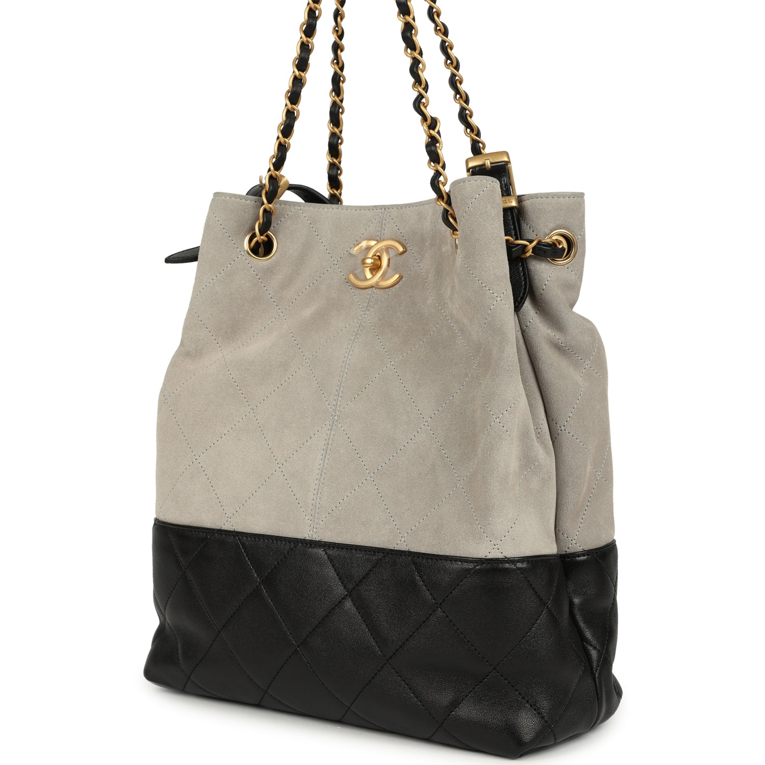 Coco Shopping Bag Dark Grey Suede and Black Shiny Lambskin Brushed Gold Hardware