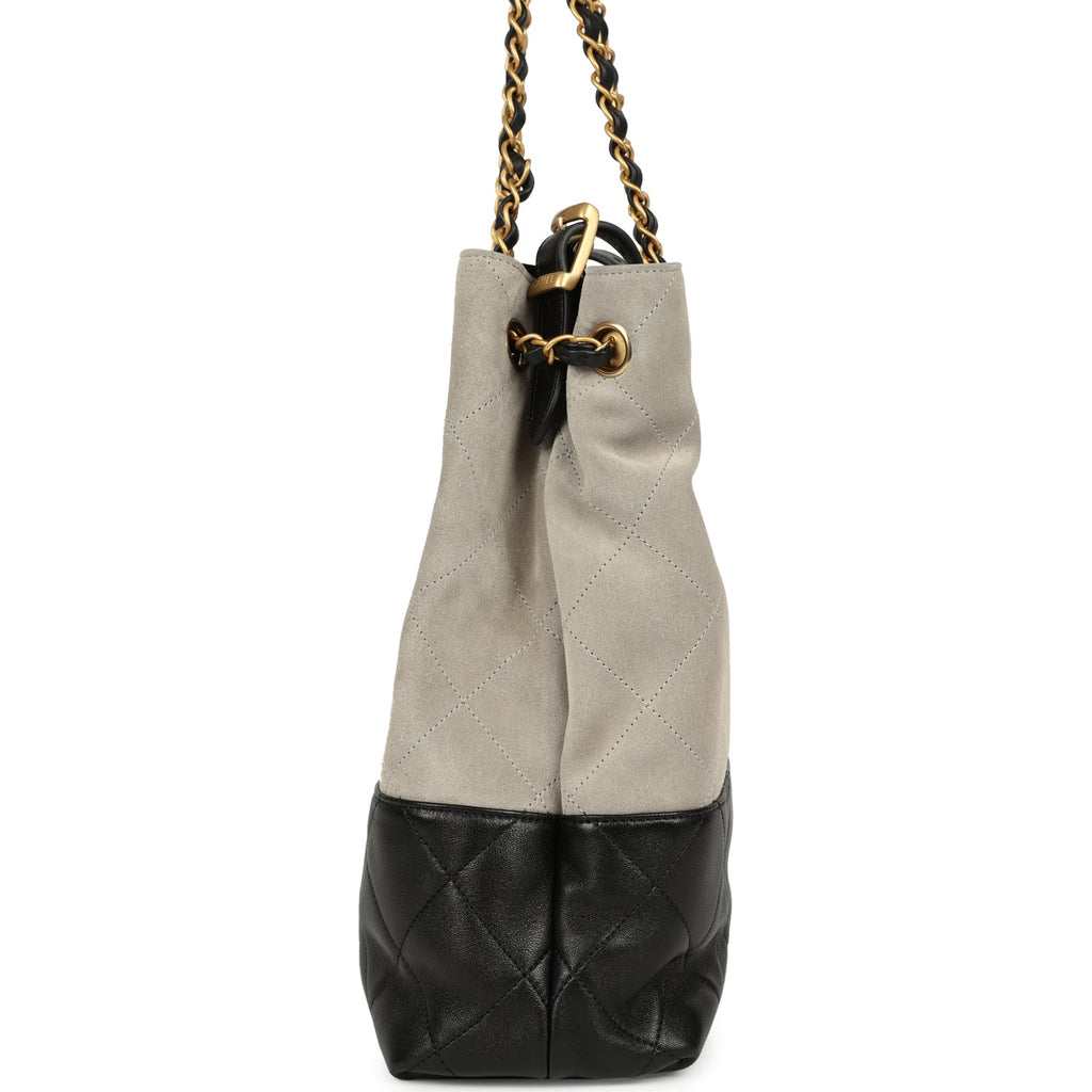 Coco Shopping Bag Dark Grey Suede and Black Shiny Lambskin Brushed Gold Hardware