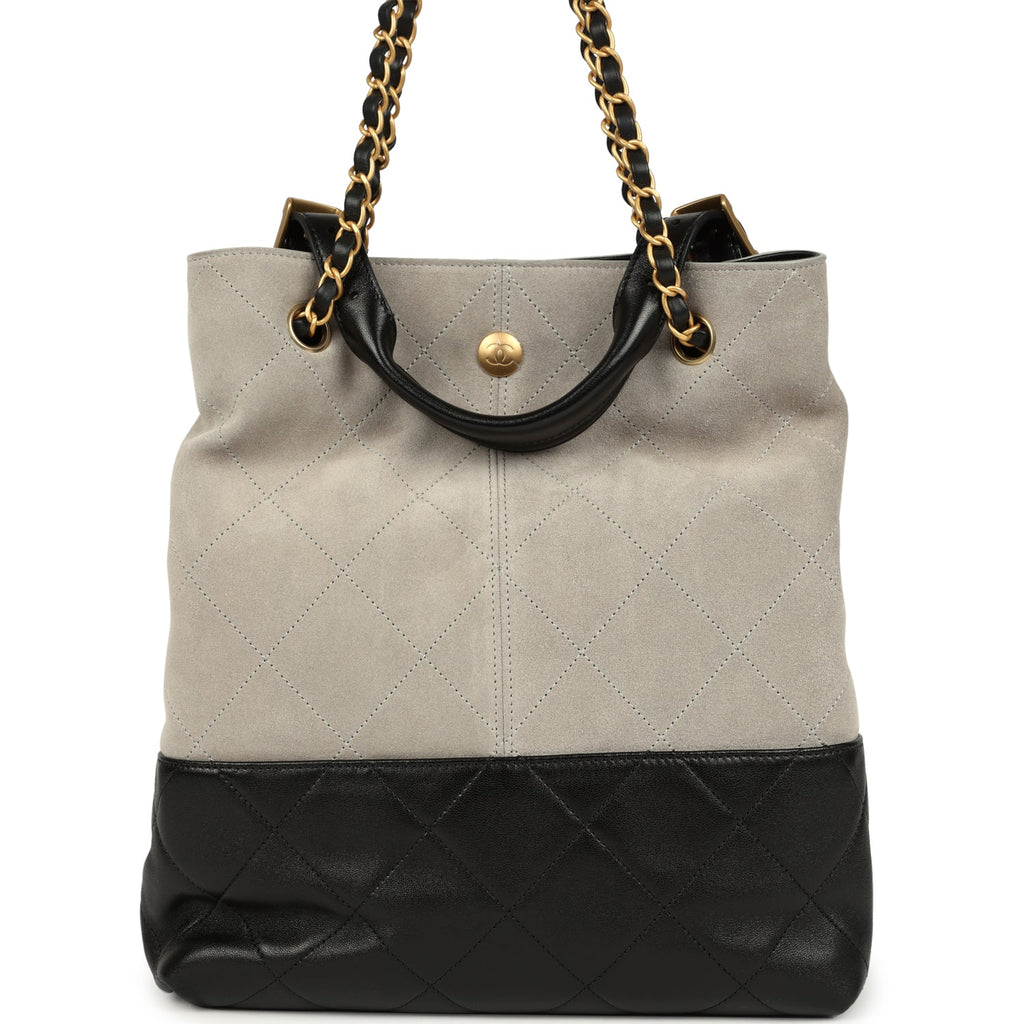 Coco Shopping Bag Dark Grey Suede and Black Shiny Lambskin Brushed Gold Hardware