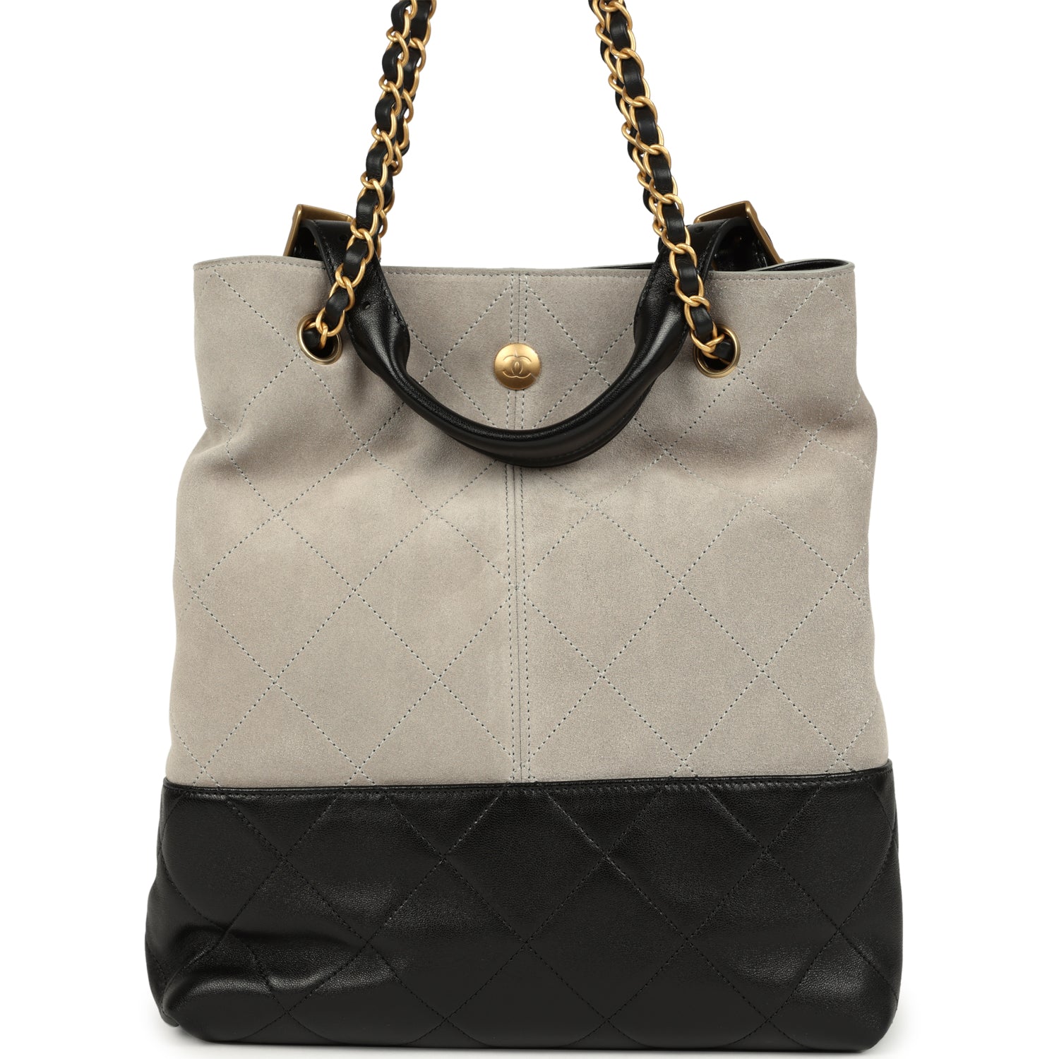 Coco Shopping Bag Dark Grey Suede and Black Shiny Lambskin Brushed Gold Hardware