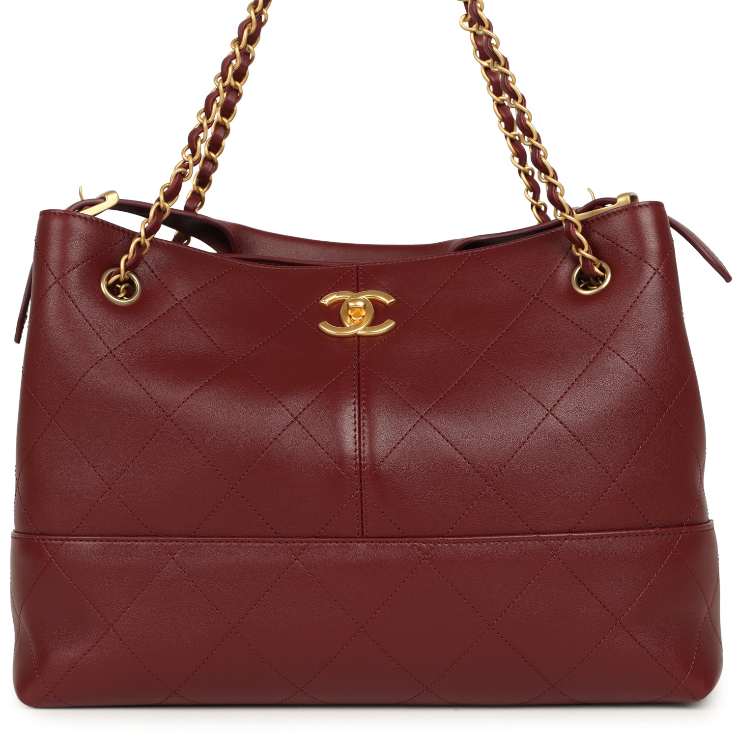 Small Coco Hobo Bag Burgundy Calfskin Antique Gold Hardware