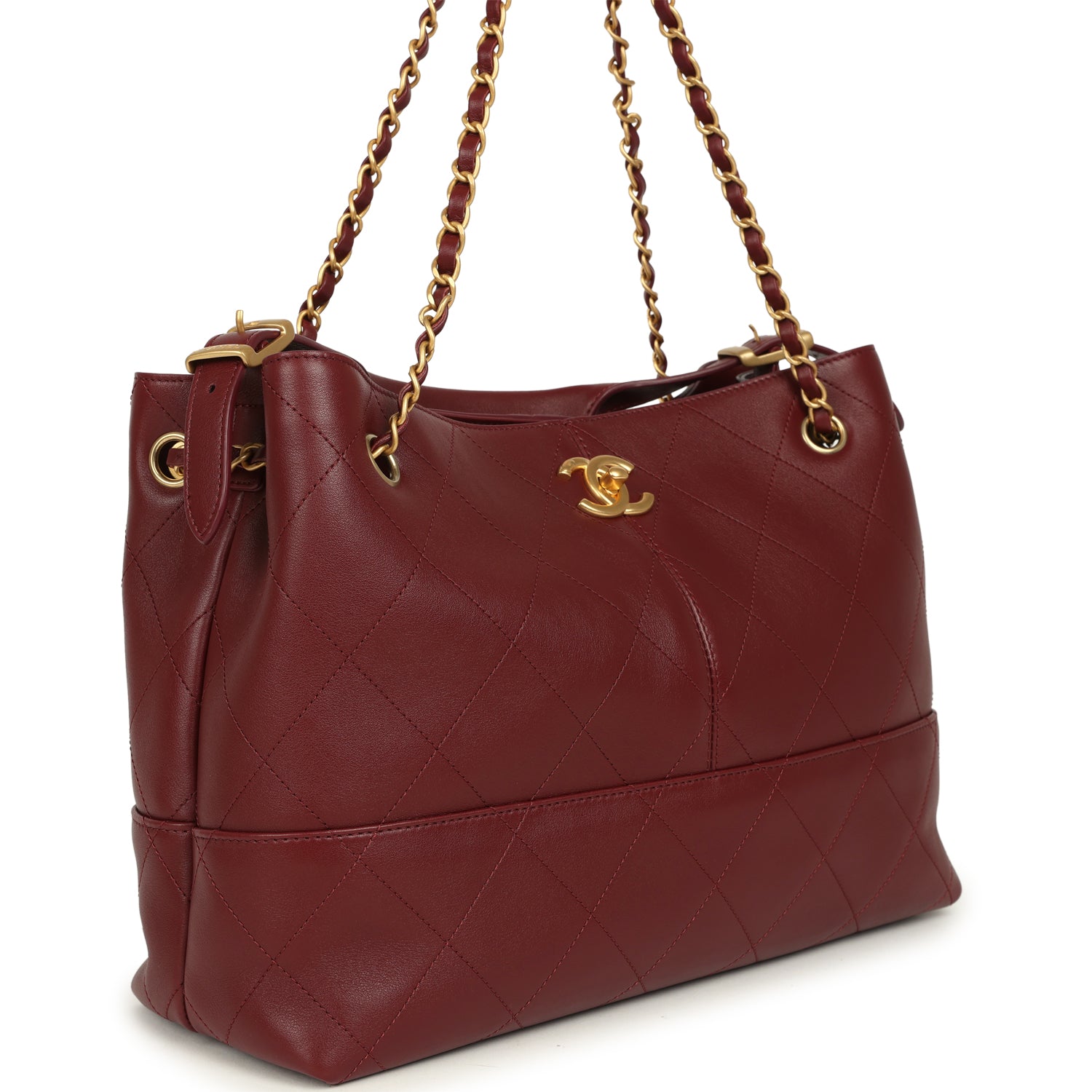 Small Coco Hobo Bag Burgundy Calfskin Antique Gold Hardware