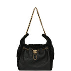 Small 25 Hobo Bag Black Crumpled Sheepskin and Shearling Antique Gold Hardware