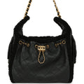 Small 25 Hobo Bag Black Crumpled Sheepskin and Shearling Antique Gold Hardware