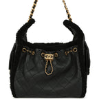 Small 25 Hobo Bag Black Crumpled Sheepskin and Shearling Antique Gold Hardware
