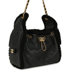Small 25 Hobo Bag Black Crumpled Sheepskin and Shearling Antique Gold Hardware