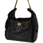 Small 25 Hobo Bag Black Crumpled Sheepskin and Shearling Antique Gold Hardware