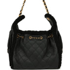 Small 25 Hobo Bag Black Crumpled Sheepskin and Shearling Antique Gold Hardware